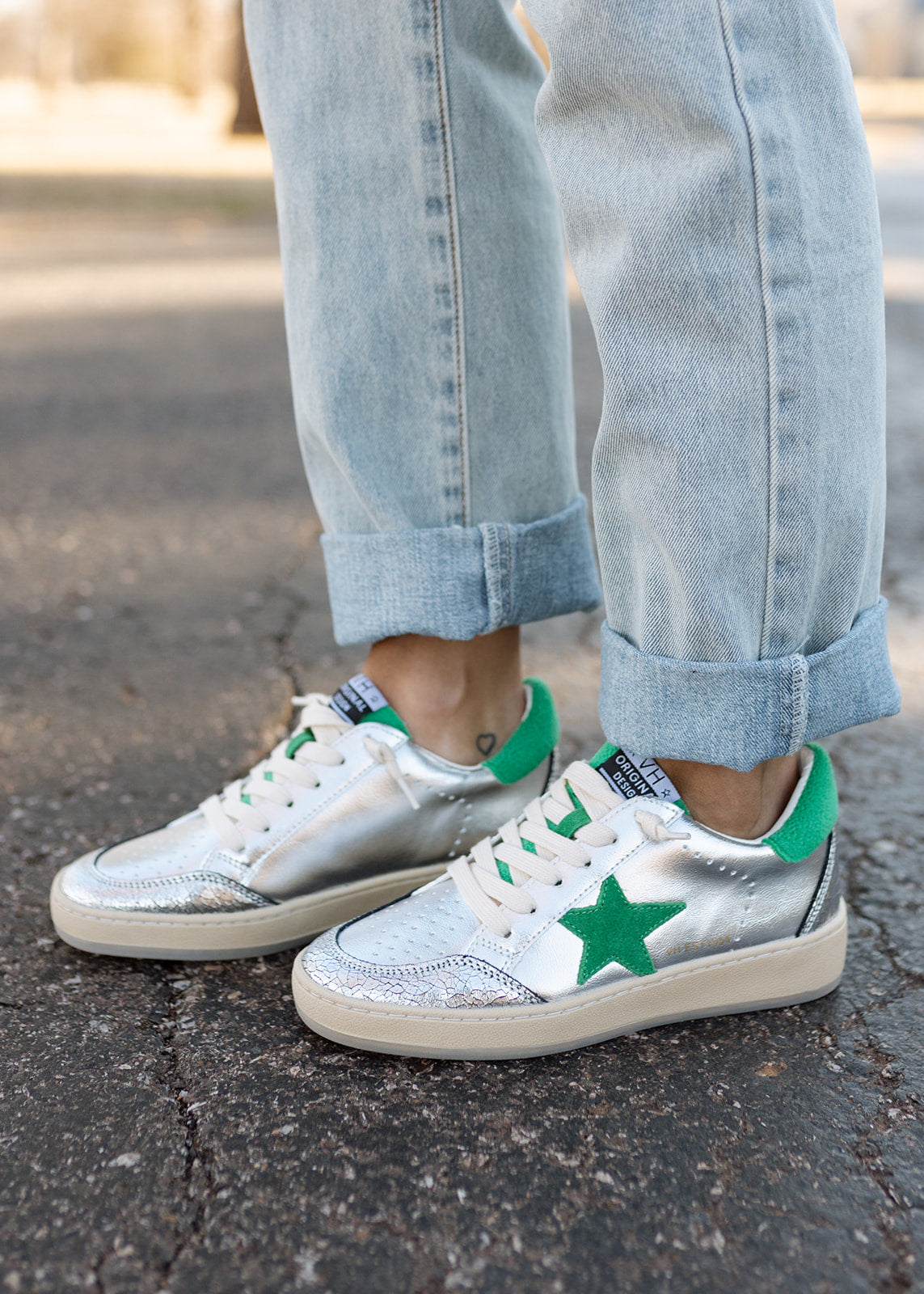 Vintage Havana Denisse Green & Silver Metallic Sneaker – The