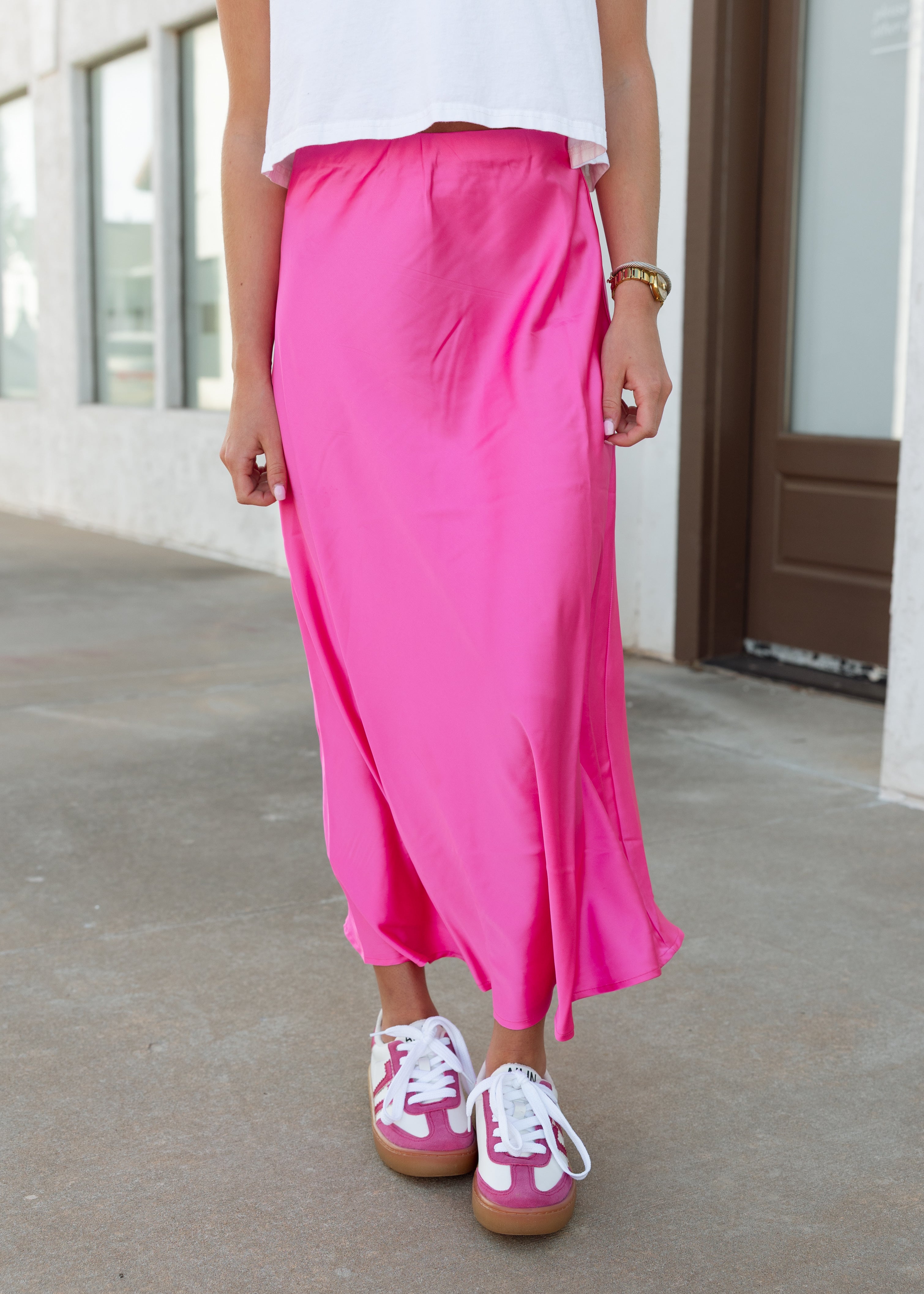 Miley Fuchsia Satin Midi Skirt – The Vintage Leopard