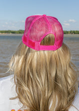 Load image into Gallery viewer, Boatin' DTF Printed Hot Pink and White Trucker Hat
