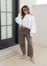 Load image into Gallery viewer, Risen Leopard Drawstring Barrel Jeans
