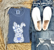Load image into Gallery viewer, Toile Bunny Bow Vintage Denim Tee
