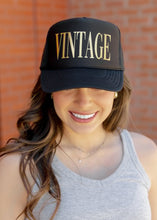 Load image into Gallery viewer, VINTAGE 3D Puff Vinyl METALLIC GOLD on Black Foam Trucker Hat
