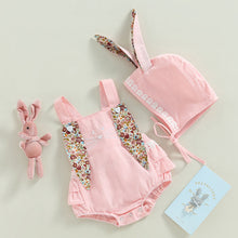 Load image into Gallery viewer, RTS: Linen Onesie Bunny Tail with Floral Removeable Ears
