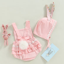 Load image into Gallery viewer, RTS: Linen Onesie Bunny Tail with Floral Removeable Ears
