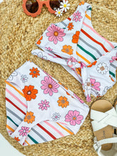 Load image into Gallery viewer, RTS: Retro flower and stripes kids reversible swim

