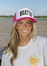 Load image into Gallery viewer, Boatin' DTF Printed Hot Pink and White Trucker Hat

