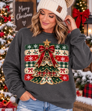 Load image into Gallery viewer, Christmas Tree Striped  - DARK HEATHER GREY SWEATSHIRT/TEE

