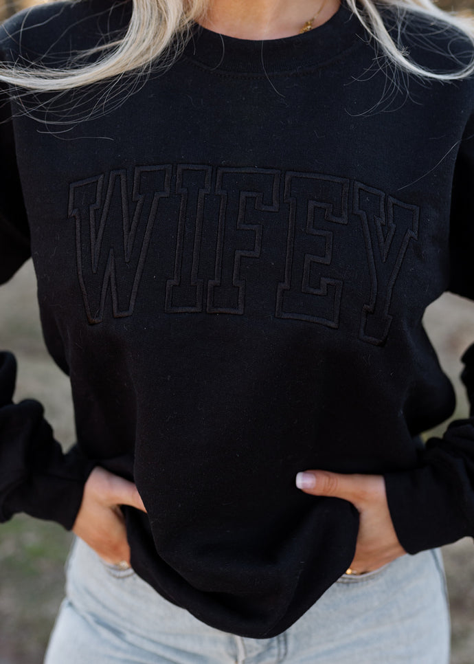 Wifey Embroidered Black Sweatshirt