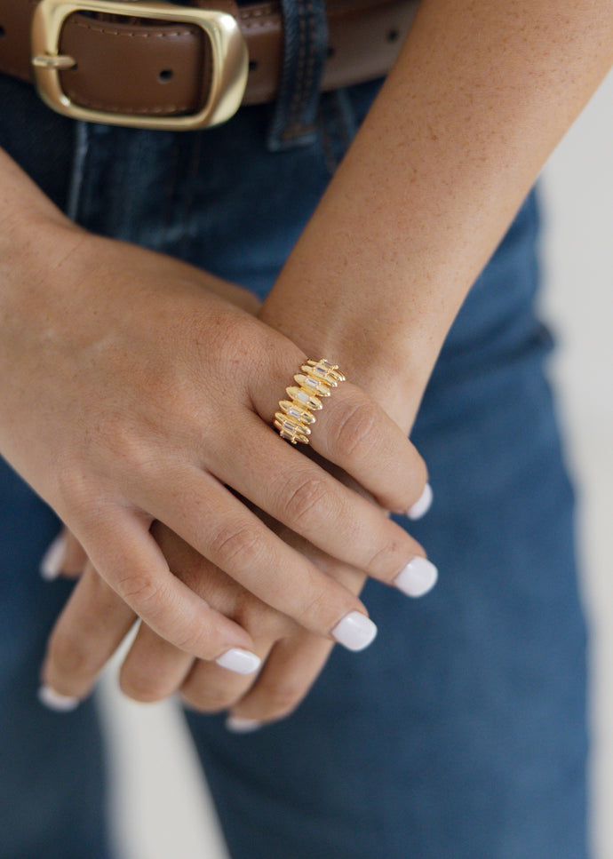 Oval Dome Gold Baguette Ring