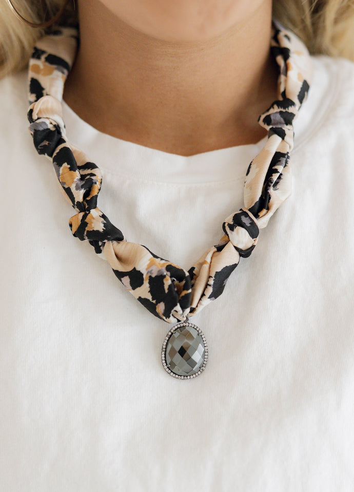 Leopard & Hematite Stone Scarf Necklace