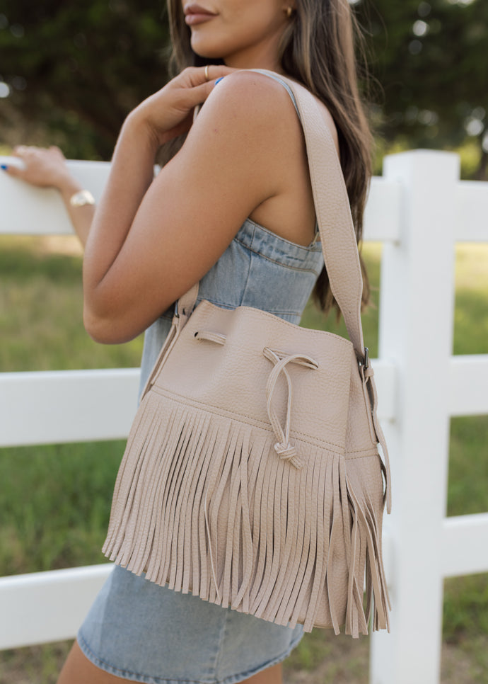 Apricot Fringe Bucket Shoulder Bag