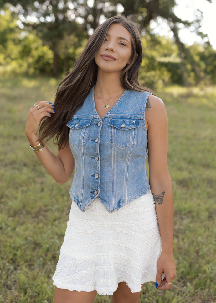 Light Wash Fitted Denim Vest