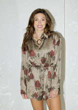 Load image into Gallery viewer, Olive Floral Satin Shirt Romper
