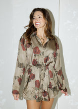 Load image into Gallery viewer, Olive Floral Satin Shirt Romper
