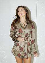 Load image into Gallery viewer, Olive Floral Satin Shirt Romper
