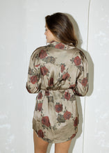 Load image into Gallery viewer, Olive Floral Satin Shirt Romper
