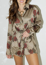 Load image into Gallery viewer, Olive Floral Satin Shirt Romper
