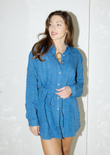 Load image into Gallery viewer, Retro Blue Belted Shirt Romper
