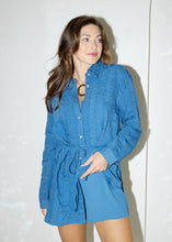 Load image into Gallery viewer, Retro Blue Belted Shirt Romper
