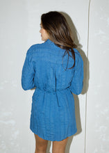 Load image into Gallery viewer, Retro Blue Belted Shirt Romper
