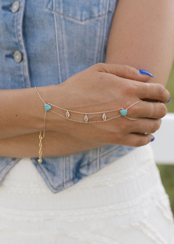 Turquoise & Gold Hand Chain