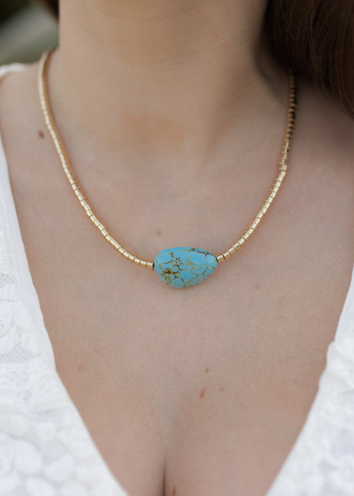 Gold Beaded Turquoise Nugget Necklace