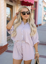 Load image into Gallery viewer, Shayla Mocha &amp; White Striped Shorts Set

