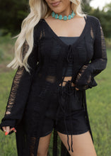 Load image into Gallery viewer, Wranglin Black Shredded Long Cardigan
