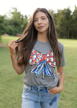 Load image into Gallery viewer, Patriotic Bow Vintage Grey Tee
