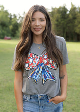 Load image into Gallery viewer, Patriotic Bow Vintage Grey Tee
