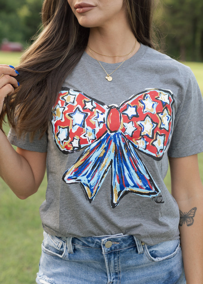 Patriotic Bow Vintage Grey Tee