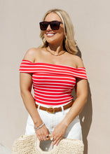 Load image into Gallery viewer, Azaria Red Striped Off Shoulder Top
