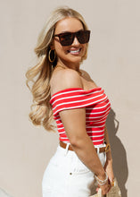 Load image into Gallery viewer, Azaria Red Striped Off Shoulder Top
