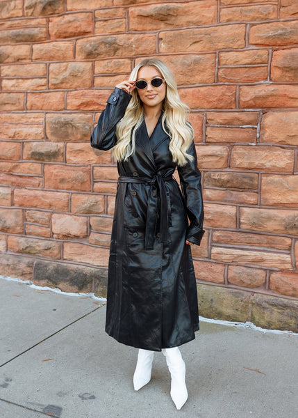 Sarah Faux Leather Black Trench Coat – The Vintage Leopard