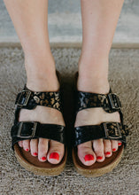 Load image into Gallery viewer, Very G Aries BLACK Leopard Buckle Sandal Slides
