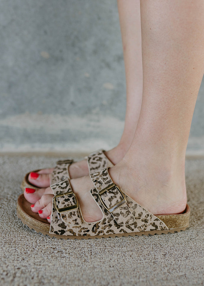 Very G Aries TAUPE Leopard Buckle Sandal Slides