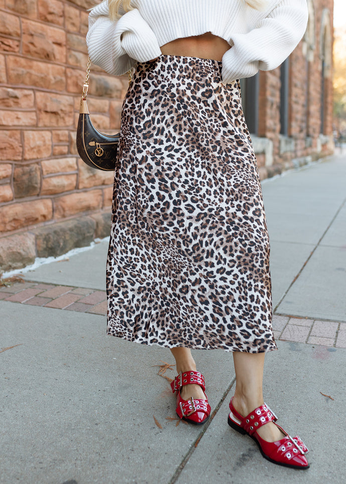 Haven Satin Leopard Midi Skirt