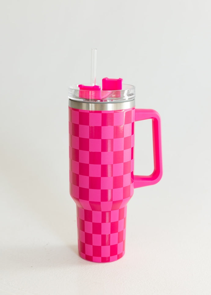 Pink Checkered Tumbler