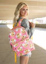 Load image into Gallery viewer, Happy Face &amp; Floral Pink Backpack
