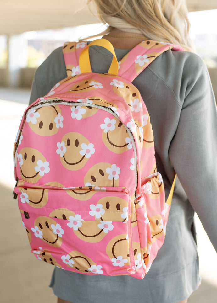 Happy Face & Floral Pink Backpack