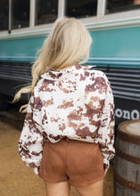 Load image into Gallery viewer, Cow Print Satin Button Top
