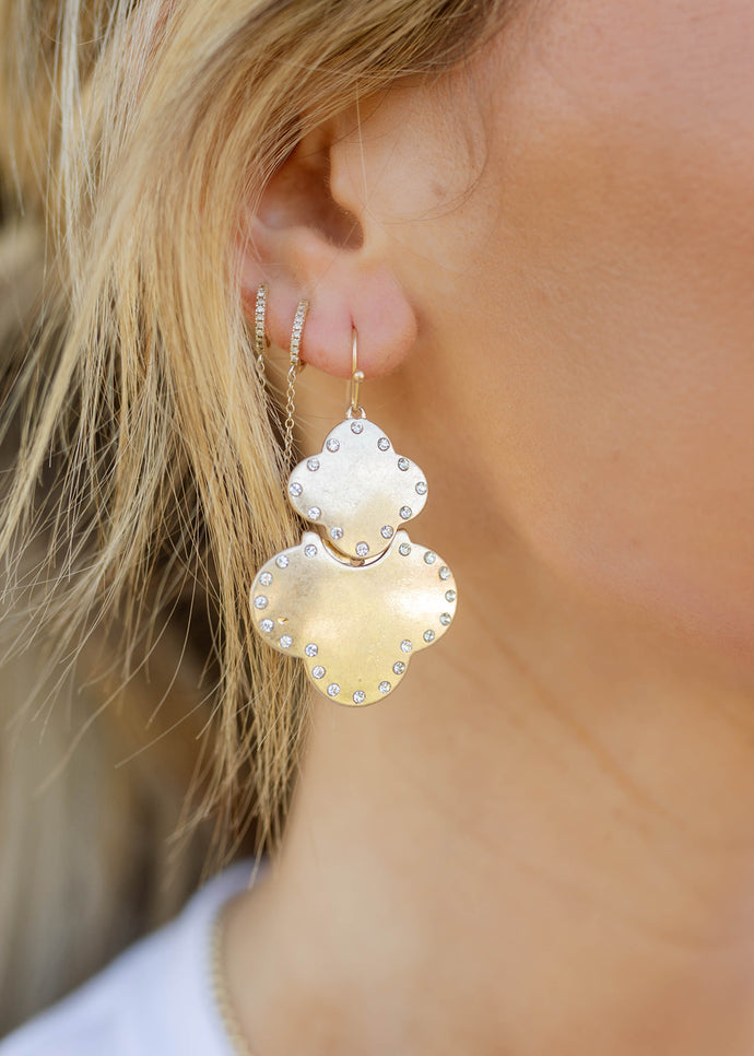 Layered Double Clover Gold Earrings