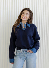 Load image into Gallery viewer, Navy &amp; Denim Contrasted Button Top
