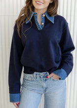 Load image into Gallery viewer, Navy &amp; Denim Contrasted Button Top
