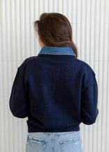 Load image into Gallery viewer, Navy &amp; Denim Contrasted Button Top
