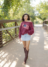 Load image into Gallery viewer, Brandi American Flag Burgundy Sweater
