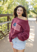Load image into Gallery viewer, Brandi American Flag Burgundy Sweater

