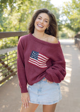 Load image into Gallery viewer, Brandi American Flag Burgundy Sweater
