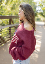 Load image into Gallery viewer, Brandi American Flag Burgundy Sweater
