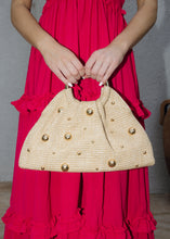 Load image into Gallery viewer, Harper Straw &amp; Gold Studded Evening Bag
